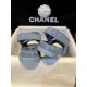 Chanel Denim Print Velcro Beach Sandals - Refreshing Denim Series with Polka Dots and Prints, Enamel Metal Edged Round Buckl