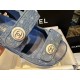 Chanel Denim Print Velcro Beach Sandals - Refreshing Denim Series with Polka Dots and Prints, Enamel Metal Edged Round Buckl