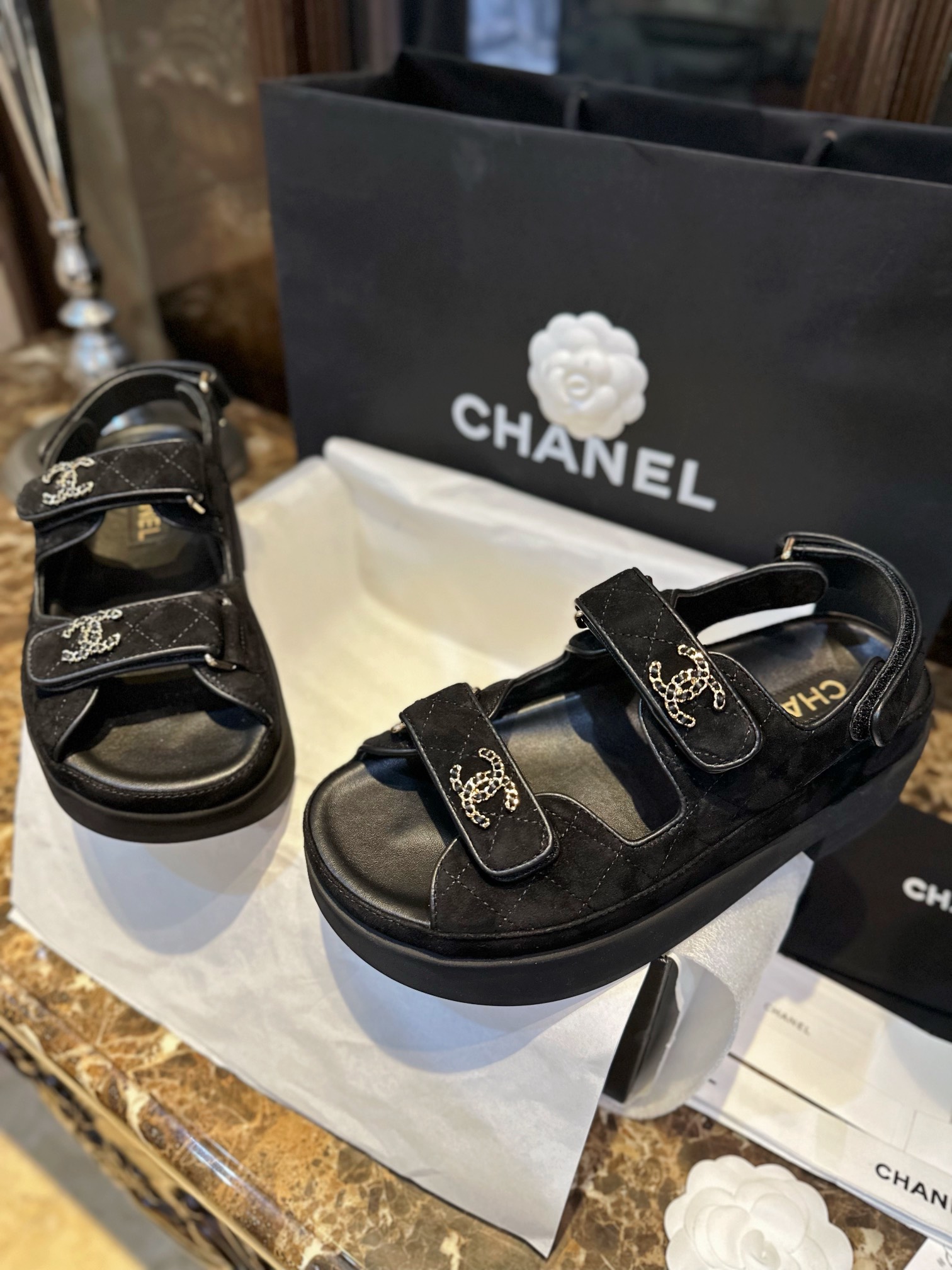 Chanel Barbie Doll Platform Velcro Sandals - Velvety Texture with Secure Wrap Design, Boosted by 5cm Thick Sole