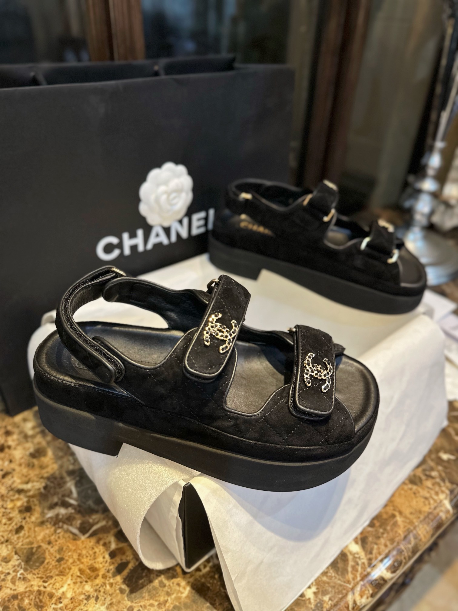 Chanel Barbie Doll Platform Velcro Sandals - Velvety Texture with Secure Wrap Design, Boosted by 5cm Thick Sole