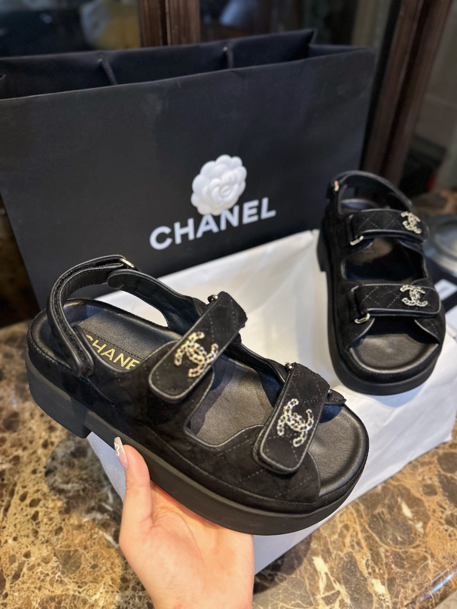 Chanel Barbie Doll Platform Velcro Sandals - Velvety Texture with Secure Wrap Design, Boosted by 5cm Thick Sole