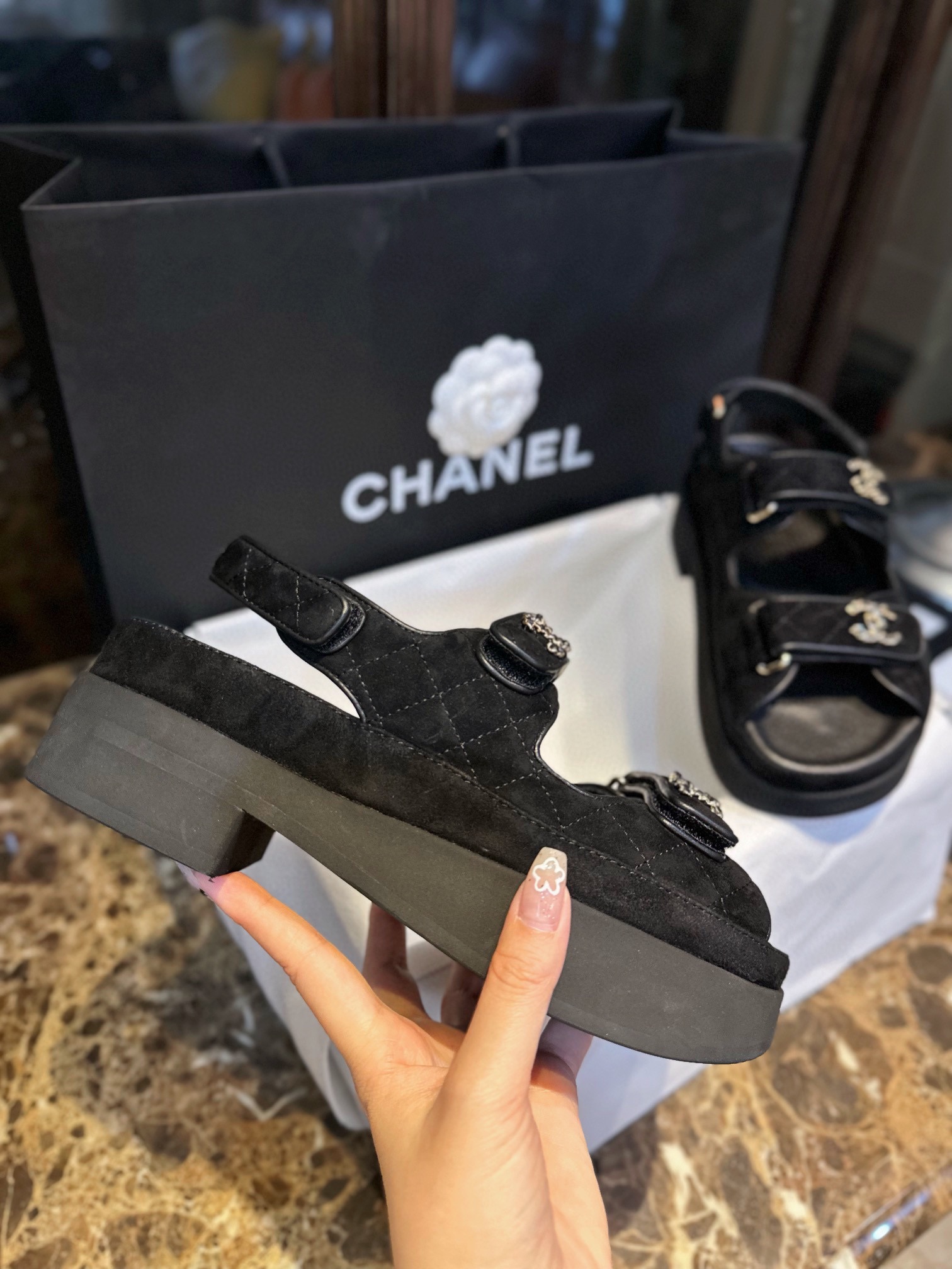 Chanel Barbie Doll Platform Velcro Sandals - Velvety Texture with Secure Wrap Design, Boosted by 5cm Thick Sole