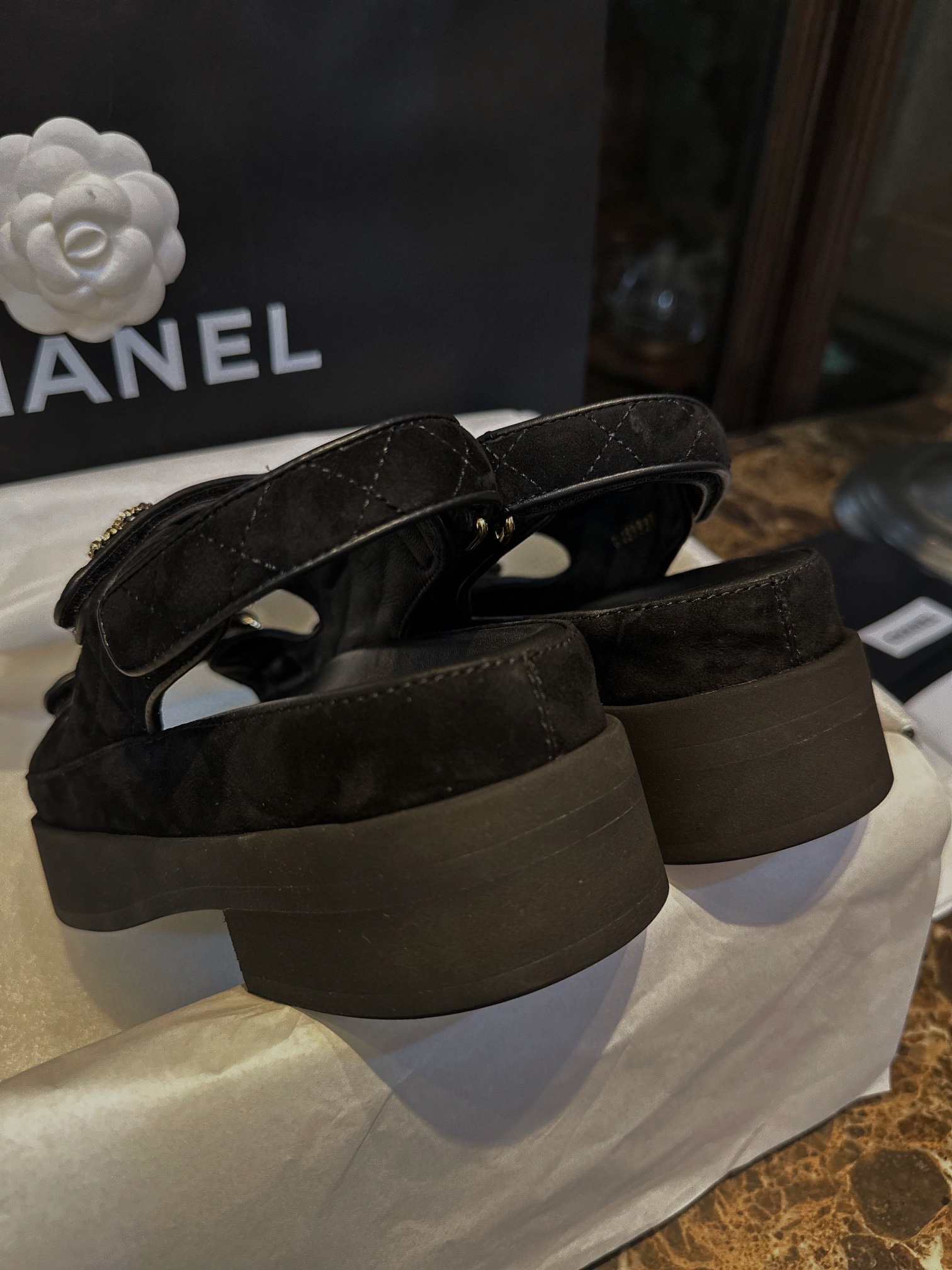 Chanel Barbie Doll Platform Velcro Sandals - Velvety Texture with Secure Wrap Design, Boosted by 5cm Thick Sole