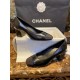 Chanel Black High Heel Chain Shoes 6cm Heel Height, Classic Logo and Heel Chain for Added Style