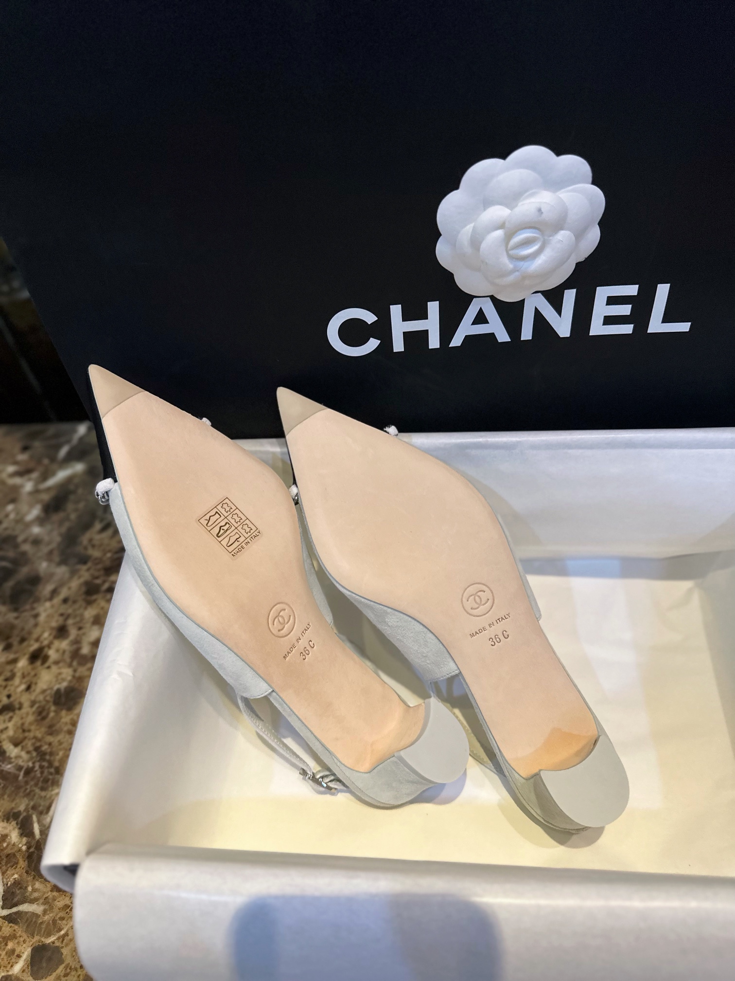 Chanel Sage Green Pointed Toe Chain High Heels - Elegant Blend of Steel, Suede, and Nappa Leather