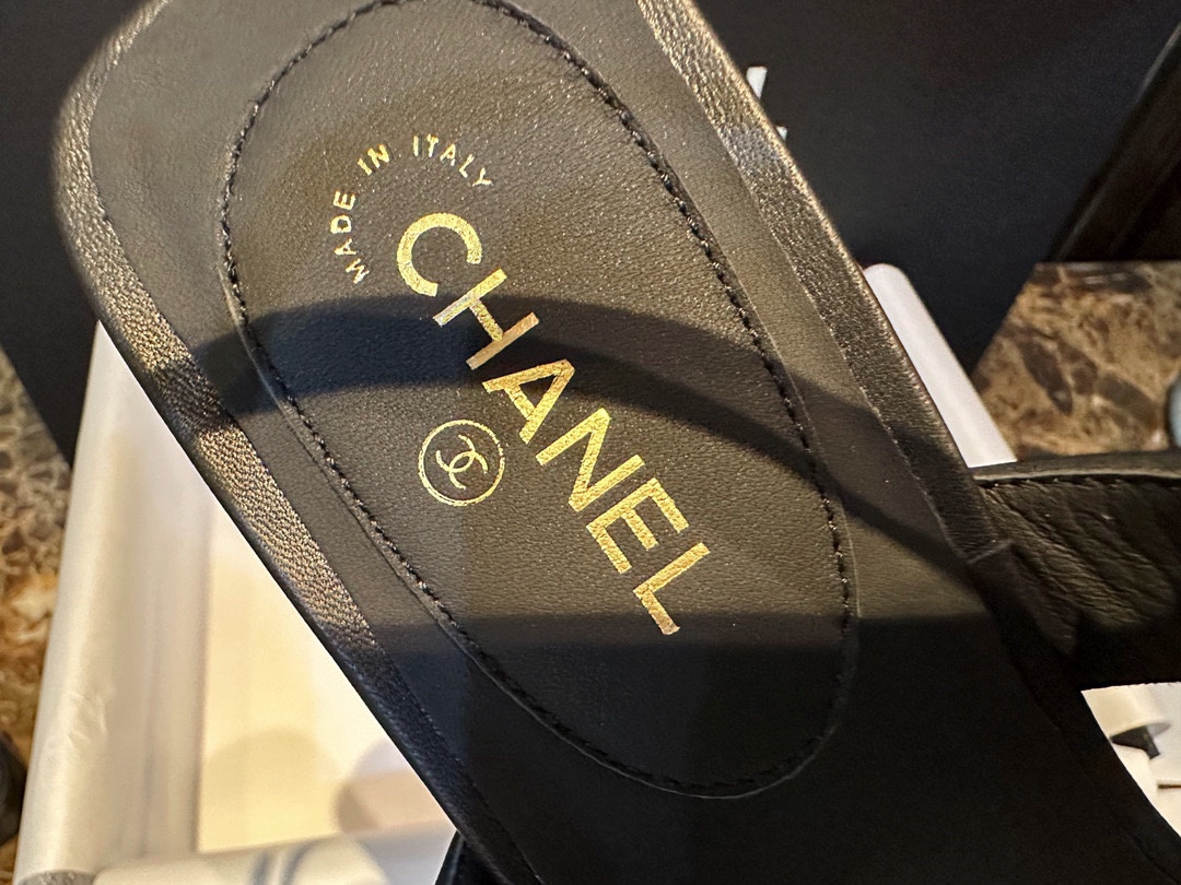 Chanel Premium Black Sheepskin Camellia Sandals