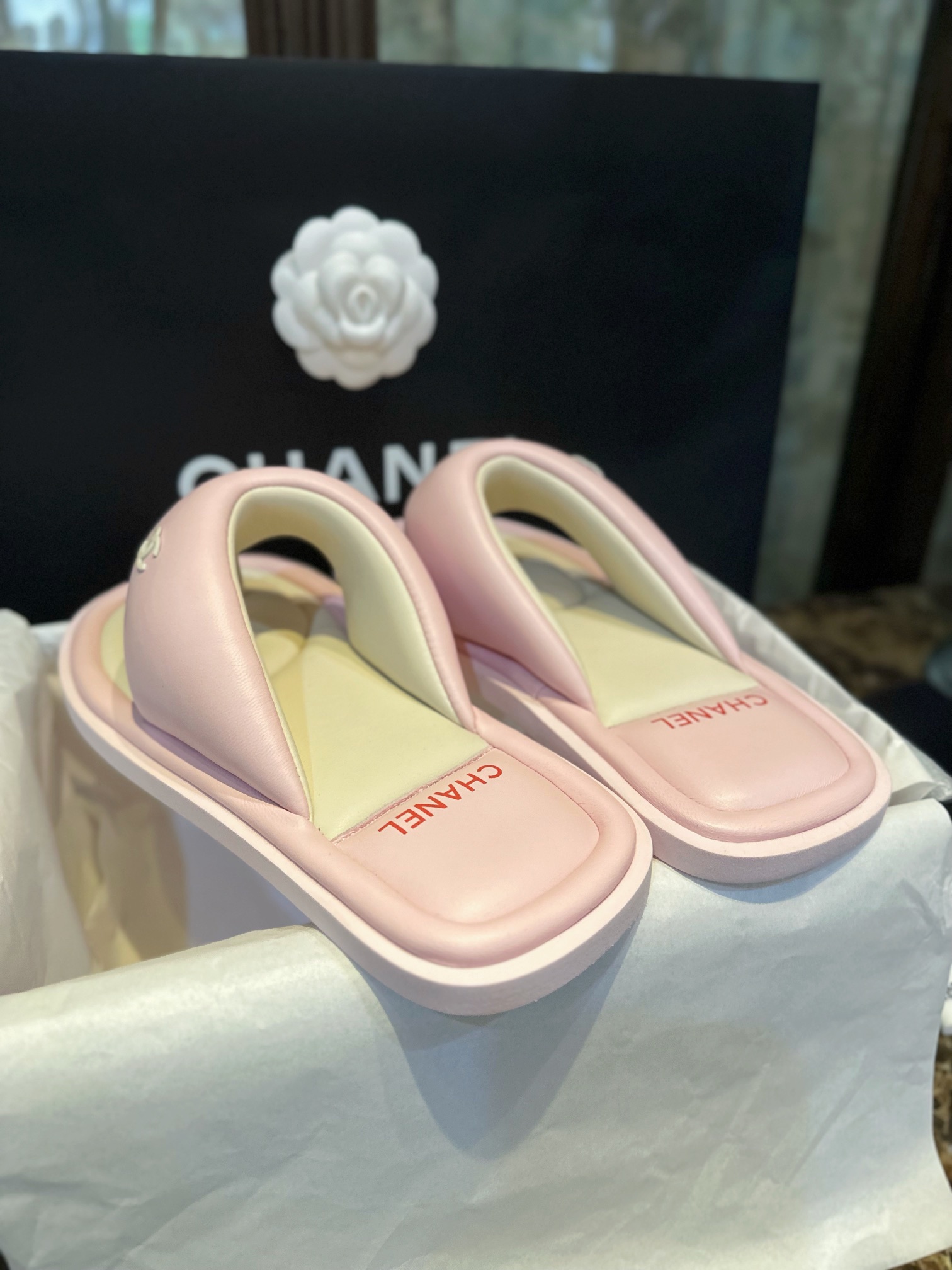 Chanel Pink Sheepskin Sponge Slides