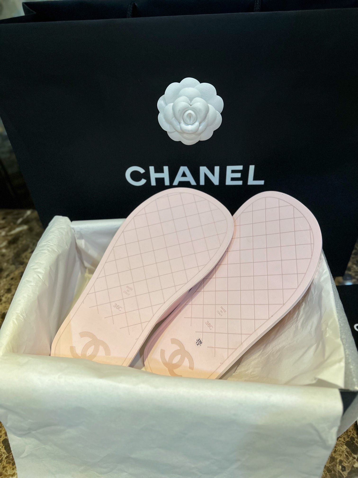 Chanel Pink Sheepskin Sponge Slides