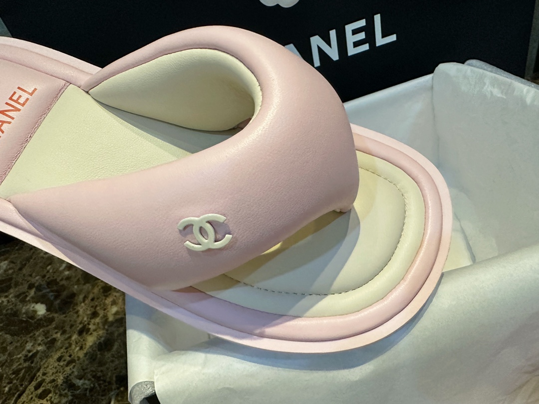 Chanel Pink Sheepskin Sponge Slides