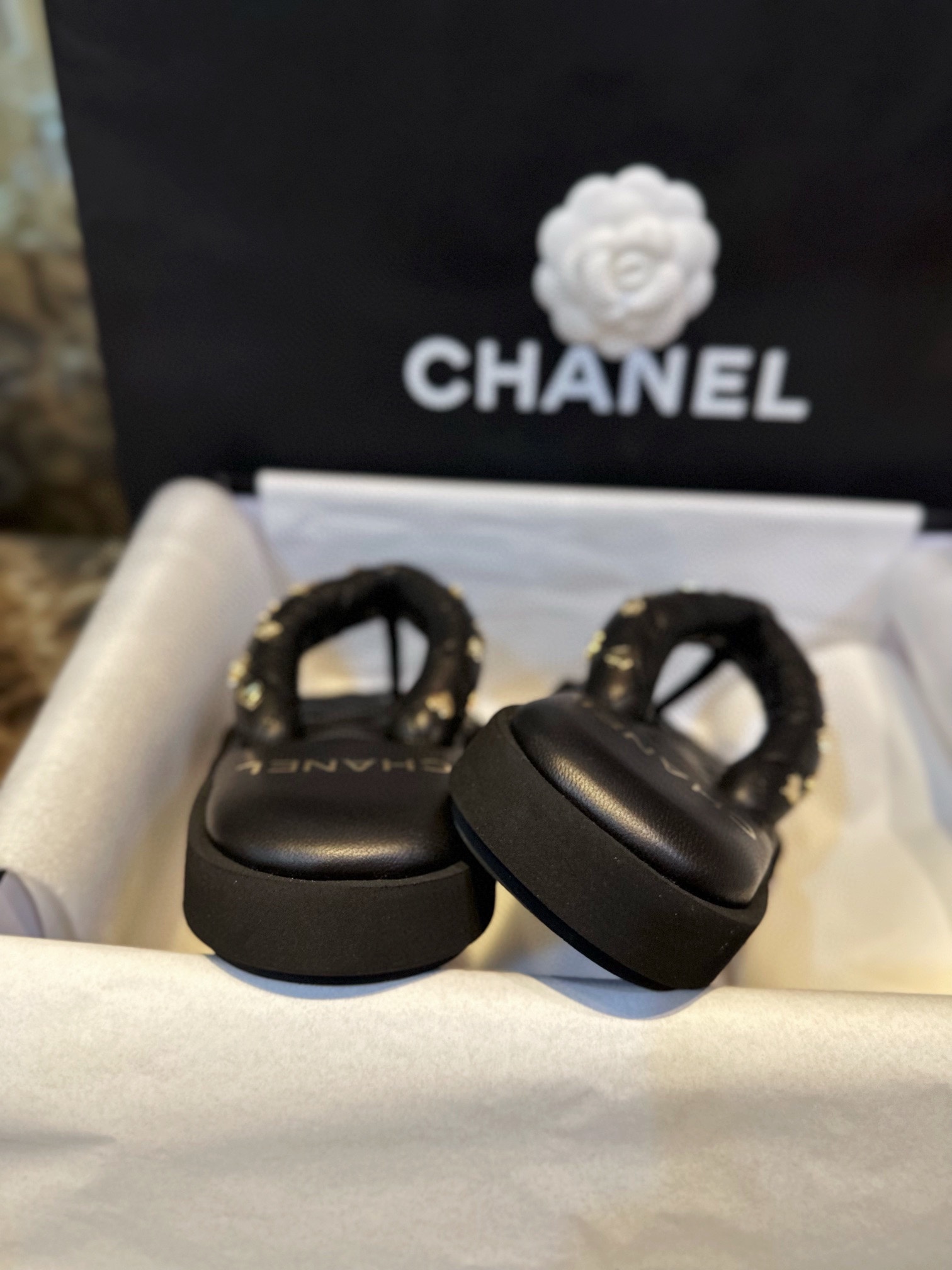 Chanel Classic Diamond Pattern Eco-Friendly Leather Slide Sandals