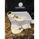 Chanel Eco-friendly White Sheepskin Sandals with Enamel Heart Copper Buckle