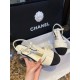 Chanel Black Sheepskin Woven Flat Sandals with Pearl Embellishments