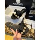 Chanel Baroque Pearl Black Satin and Sheepskin Mule Slippers