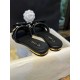 Chanel Baroque Pearl Black Satin and Sheepskin Mule Slippers