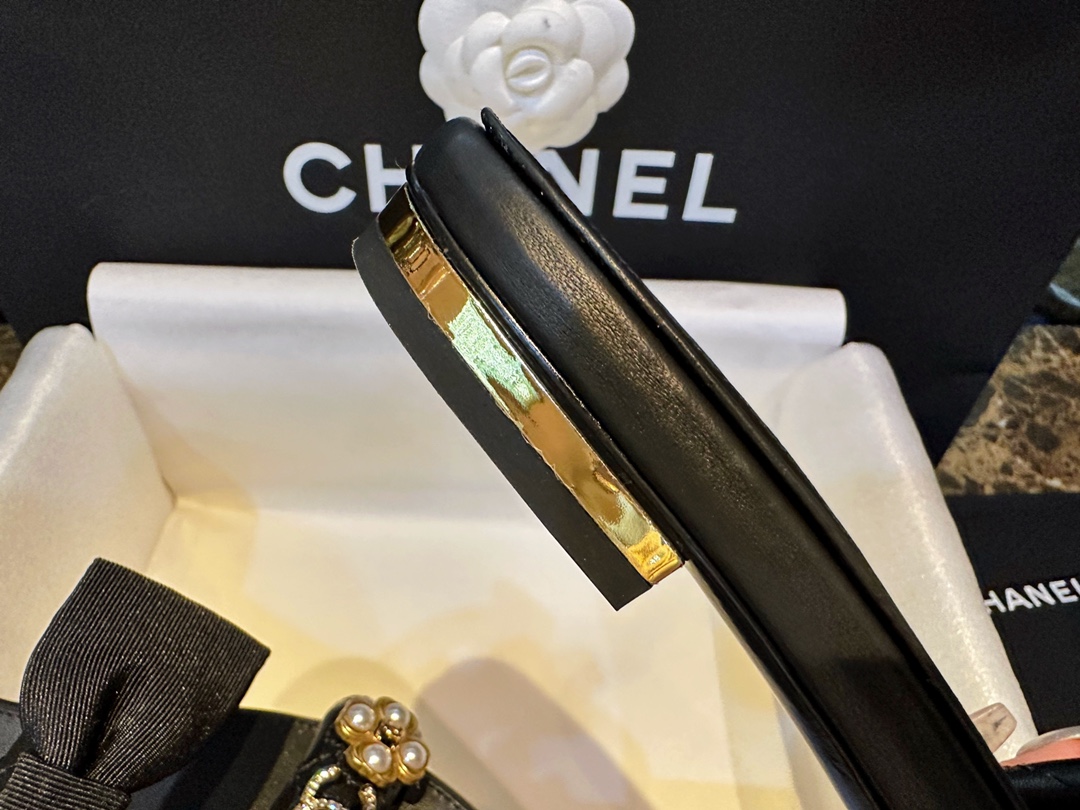 Chanel Baroque Pearl Black Satin and Sheepskin Mule Slippers