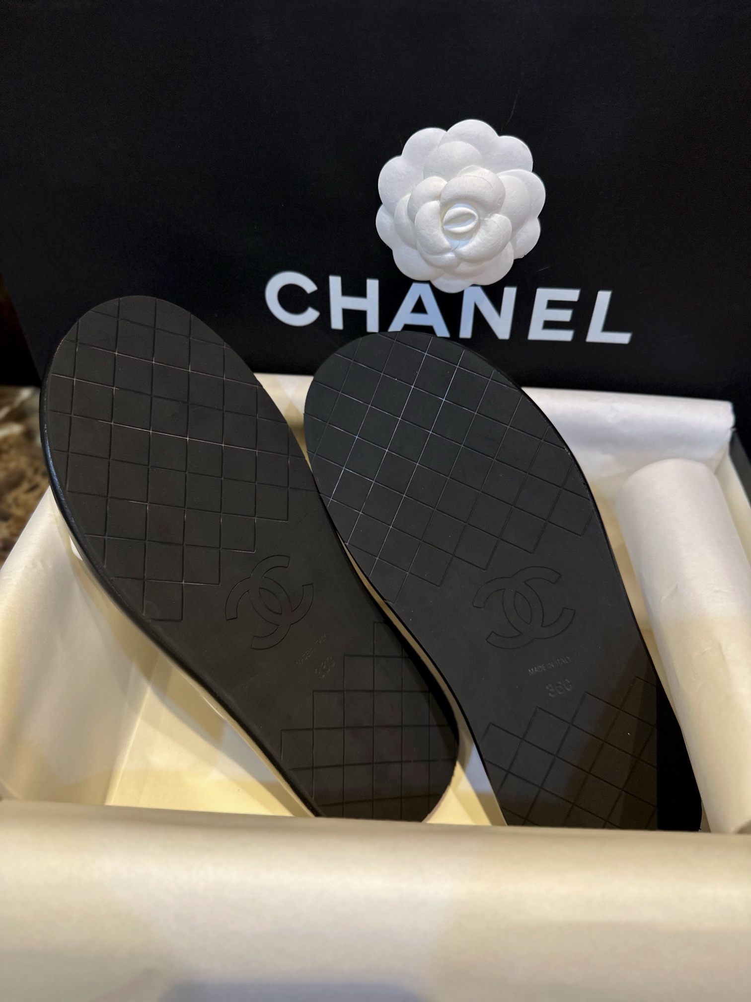 Chanel White Crossed Strap Bread Sandals with Custom Elastic Knit Fabric and Imported Sheepskin Midsole