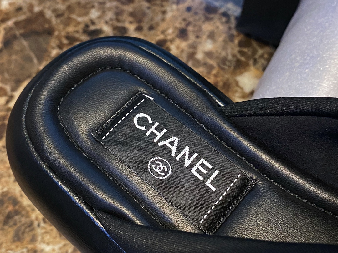 Chanel Crossed Strap Mule Sandals with Custom Elastic Knit Fabric and Imported Sheepskin Midsole