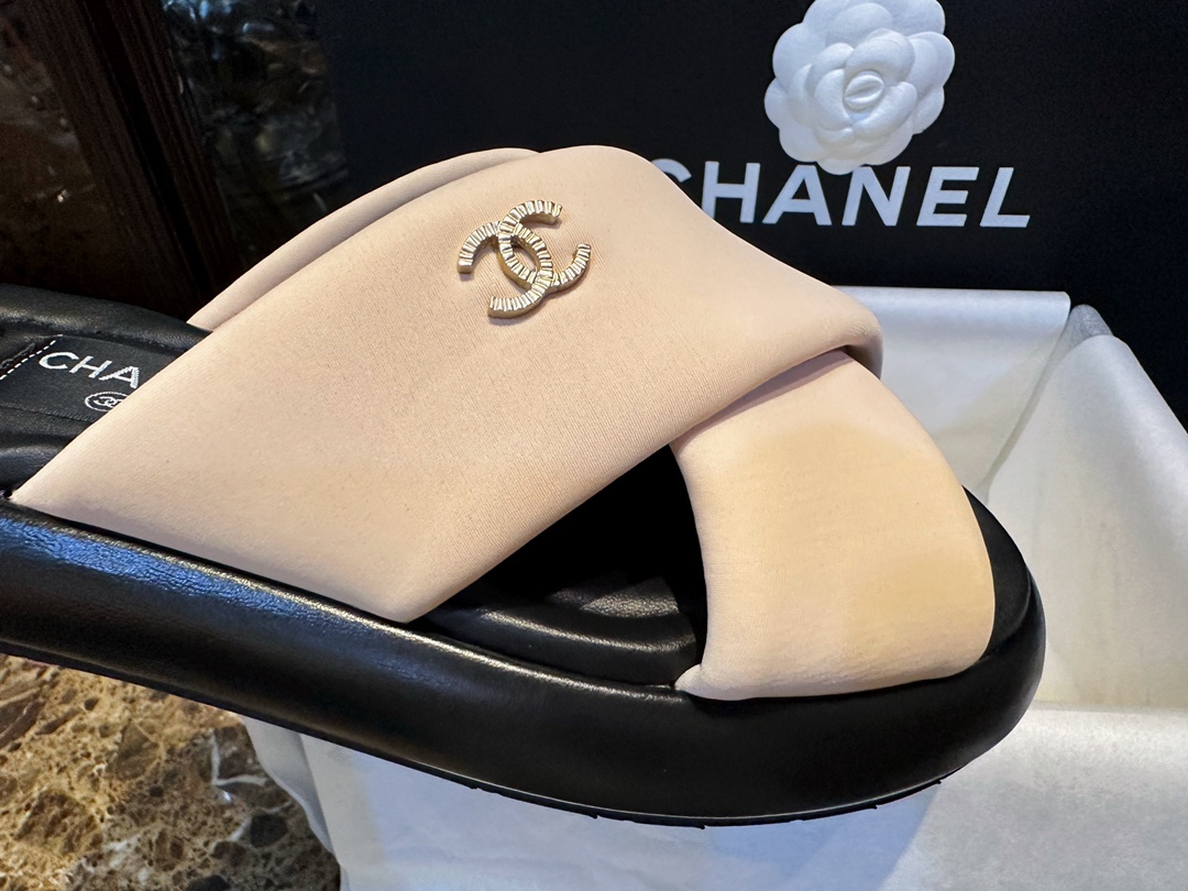 Chanel Pink Apricot Crossed Strap Mule Sandals