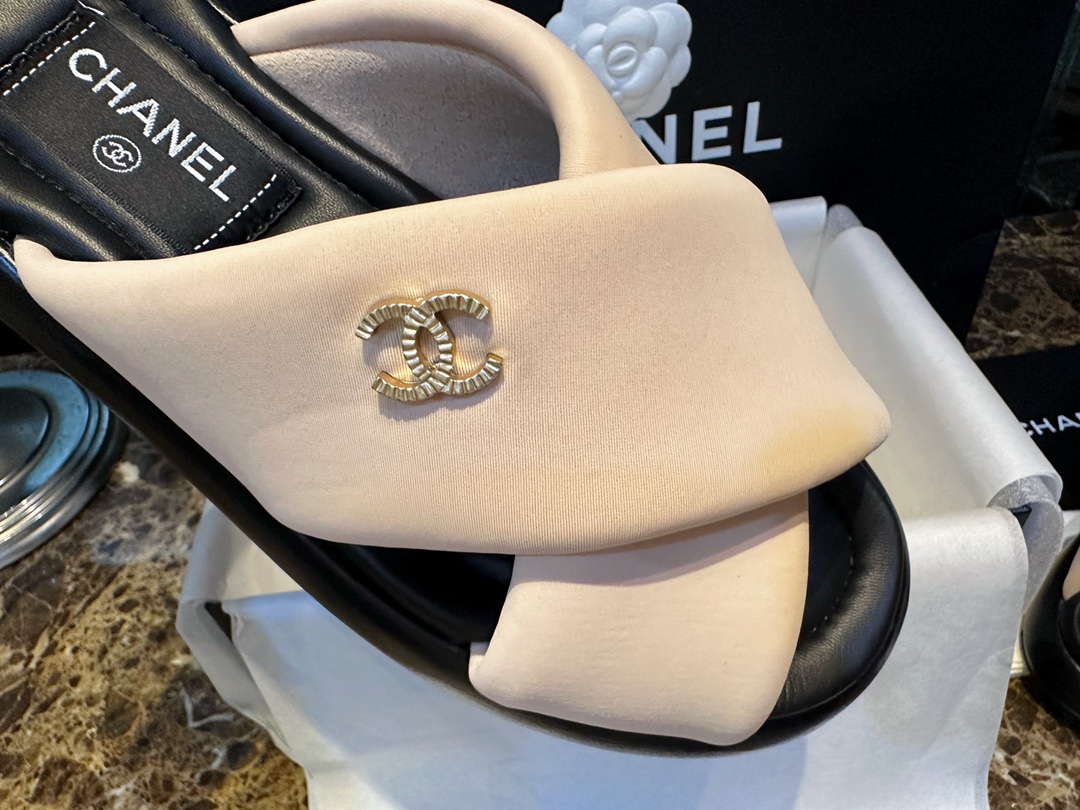 Chanel Pink Apricot Crossed Strap Mule Sandals