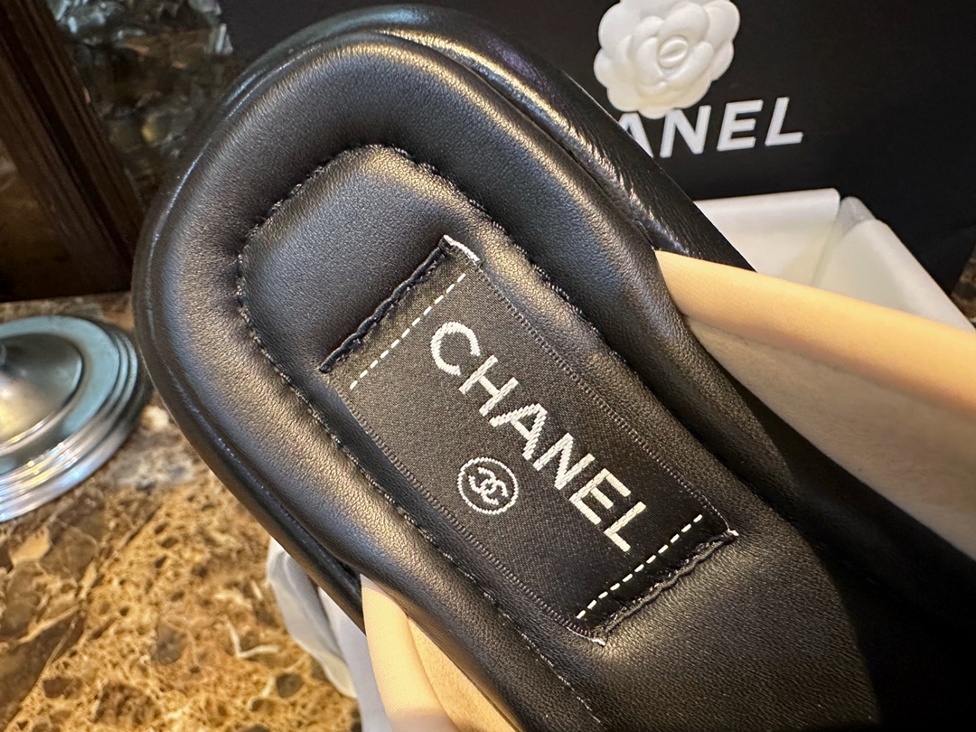 Chanel Pink Apricot Crossed Strap Mule Sandals