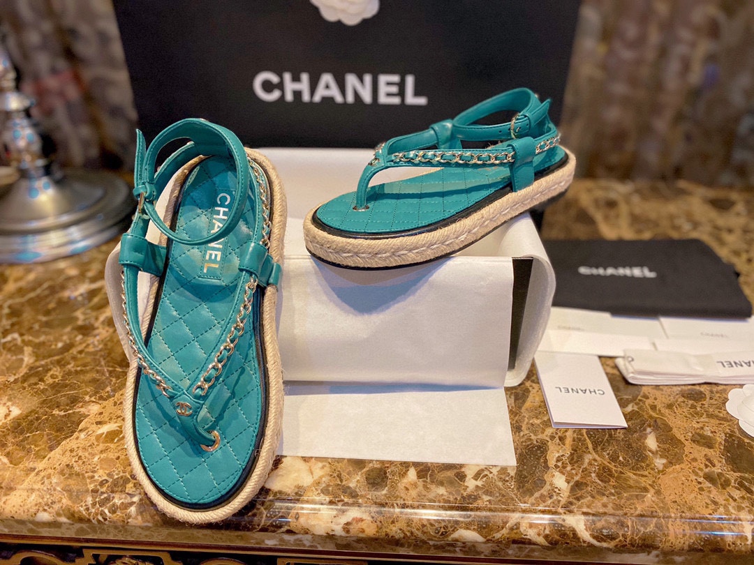 Chanel Blue Straw Woven Fisherman Sandals: Stylish Color, Natural Details, and Comfortable Materials