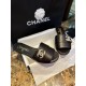 Chanel Apricot and Black Pearl Rhinestone Buckle Slides