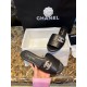 Chanel Apricot and Black Pearl Rhinestone Buckle Slides