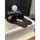 Chanel Apricot and Black Pearl Rhinestone Buckle Slides