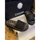 Chanel Black Towel Embroidered Thick-Sole Slippers: Comfortable Luxury with Cotton Towel Lining and Sheepskin Insole