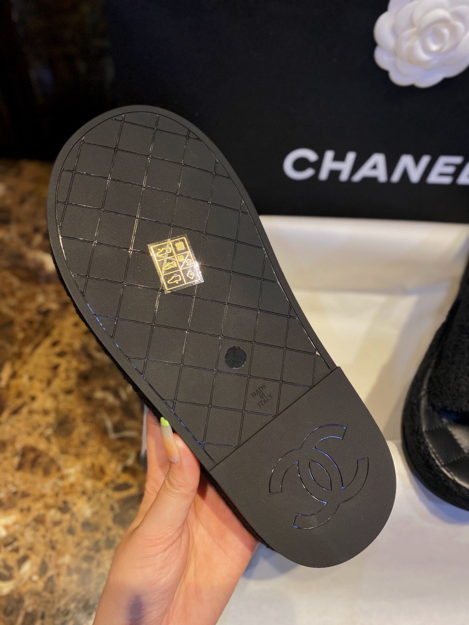 Chanel Black Towel Embroidered Thick-Sole Slippers: Comfortable Luxury with Cotton Towel Lining and Sheepskin Insole