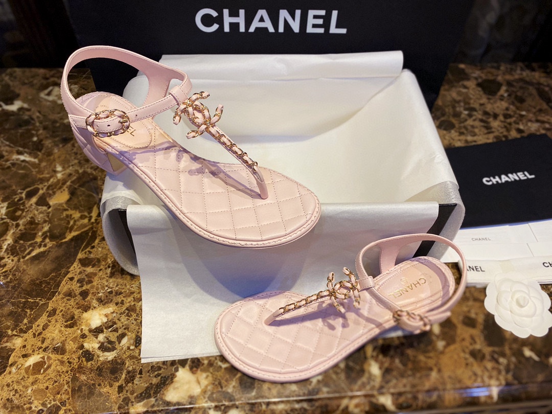 Chanel Pink Slip-On Chunky Heel Sandals