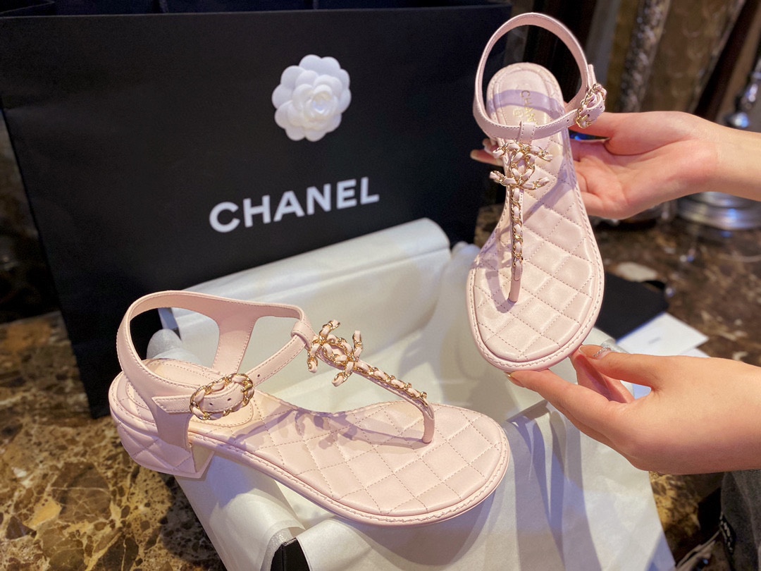 Chanel Pink Slip-On Chunky Heel Sandals