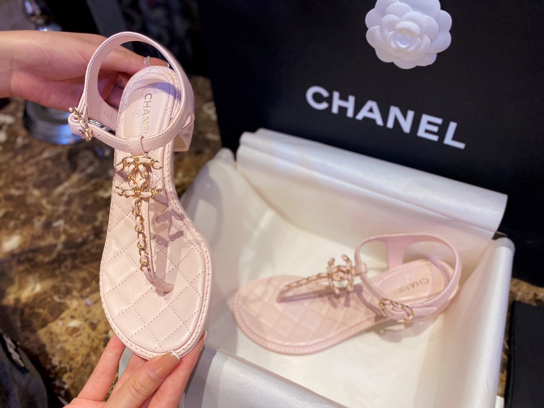 Chanel Pink Slip-On Chunky Heel Sandals