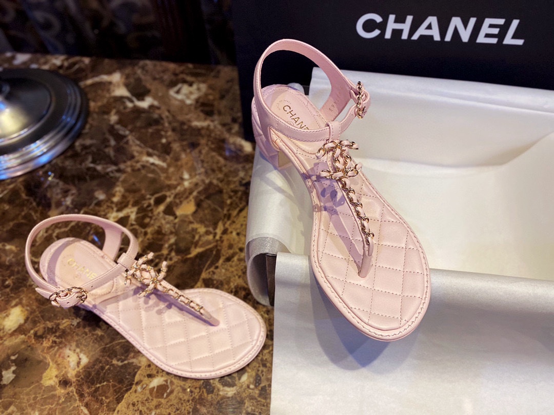 Chanel Pink Slip-On Chunky Heel Sandals