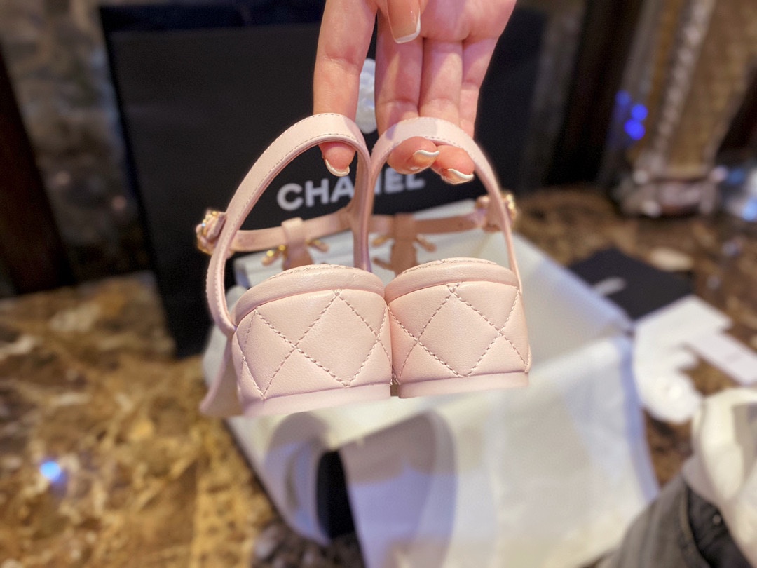 Chanel Pink Slip-On Chunky Heel Sandals