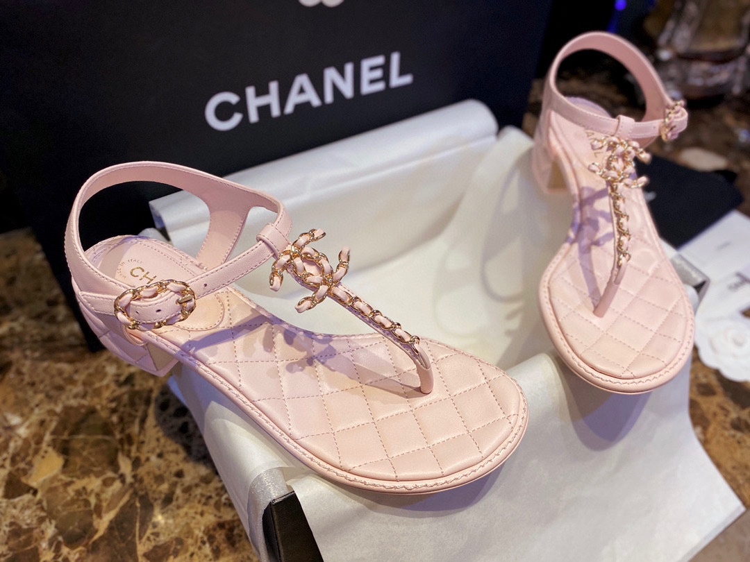 Chanel Pink Slip-On Chunky Heel Sandals