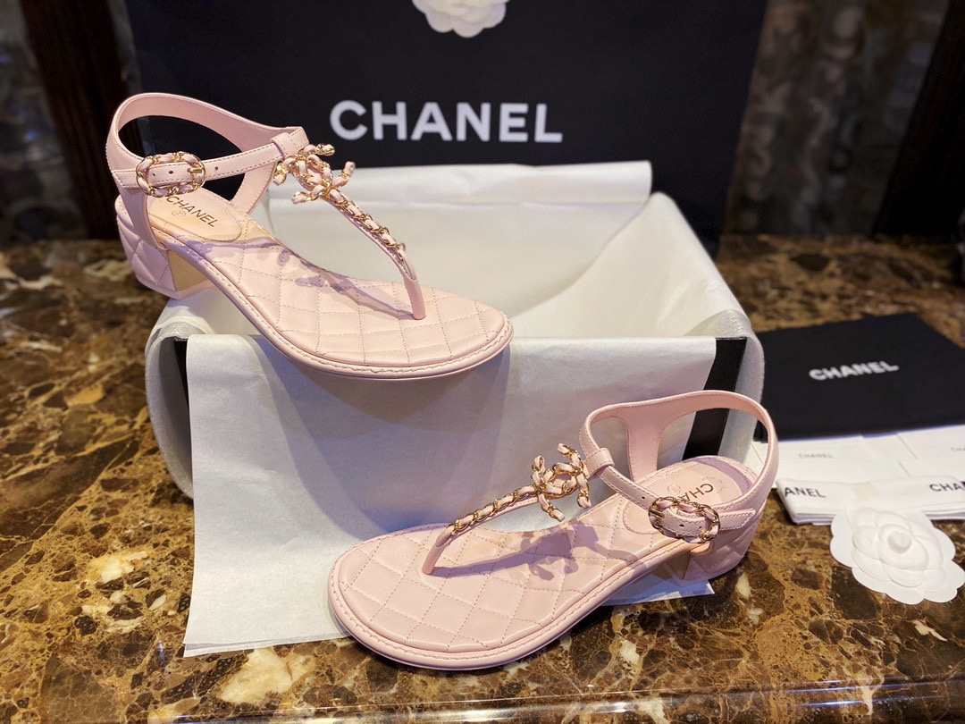 Chanel Pink Slip-On Chunky Heel Sandals