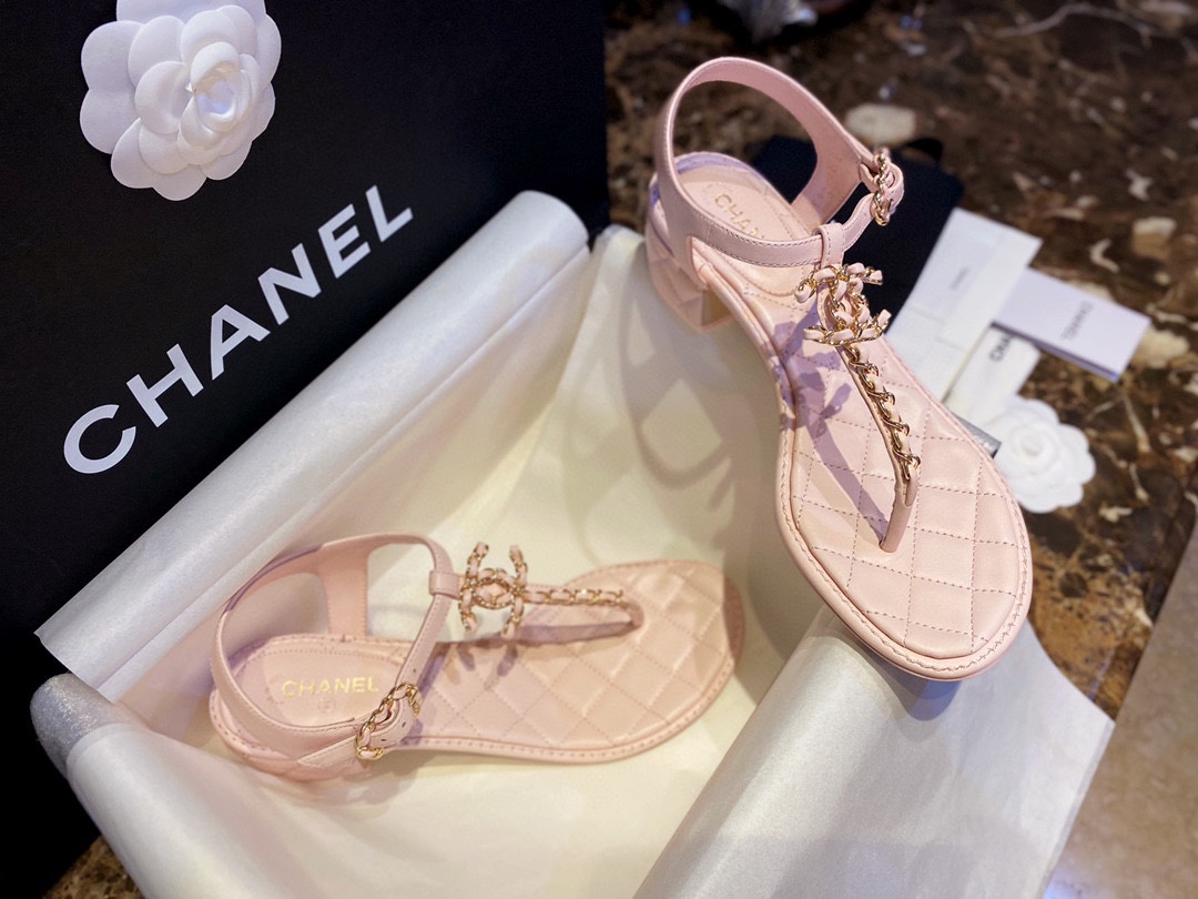 Chanel Pink Slip-On Chunky Heel Sandals