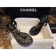 Chanel Black Sheepskin Chunky Heel Slip-On Sandals 