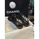 Chanel Black Sheepskin Peep Toe Sandals 