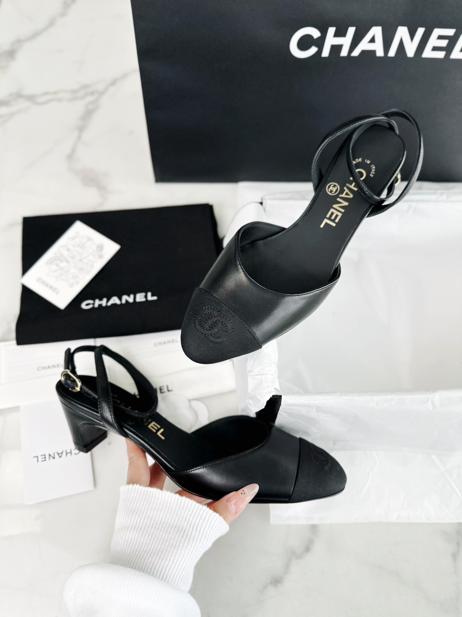 Chanel Black Satin Embroidered Lace-Up Sandals: Sheepskin and 4.5cm Stiletto Heel"


