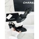 Chanel Black Satin Embroidered Lace-Up Sandals: Sheepskin and 4.5cm Stiletto Heel"


