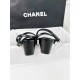 Chanel Black Satin Embroidered Lace-Up Sandals: Sheepskin and 4.5cm Stiletto Heel"


