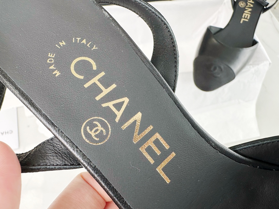 Chanel Black Satin Embroidered Lace-Up Sandals: Sheepskin and 4.5cm Stiletto Heel"


