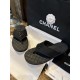 Chanel Black Air Cotton Beach Sandals with Matte Black Buckle and Durable Suede Sole