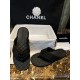 Chanel Black Air Cotton Beach Sandals with Matte Black Buckle and Durable Suede Sole