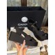 Chanel Black Satin Platform Fish Mouth Sandals: Imported Twill Satin Upper, TPU Outsole, Rhinestone Embellishments ,7.5cm Heel 