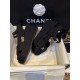 Chanel Black Satin Platform Fish Mouth Sandals: Imported Twill Satin Upper, TPU Outsole, Rhinestone Embellishments ,7.5cm Heel 