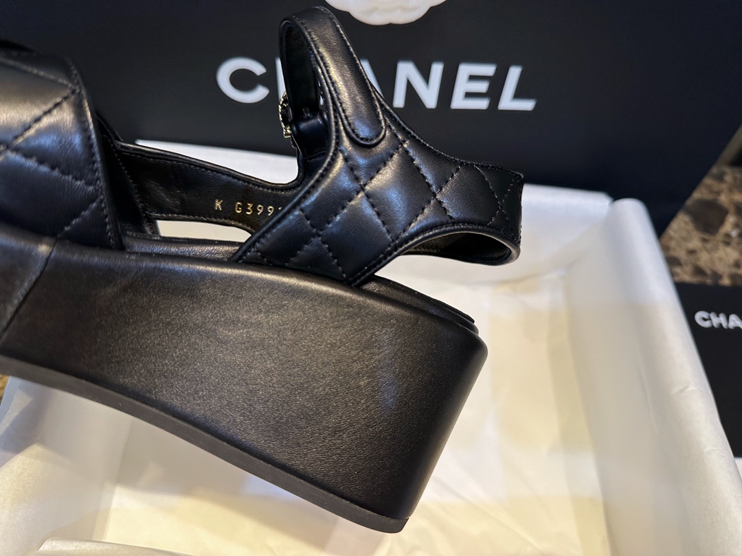 Chanel Sheepskin Thick Sole Platform Fish Mouth Sandals 7.5cm Heel