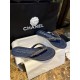 Chanel Deep Blue Denim Chain Link Thong Sandals: Washed Denim Upper with Latex Platform + Super Comfortable IP Molded Sole